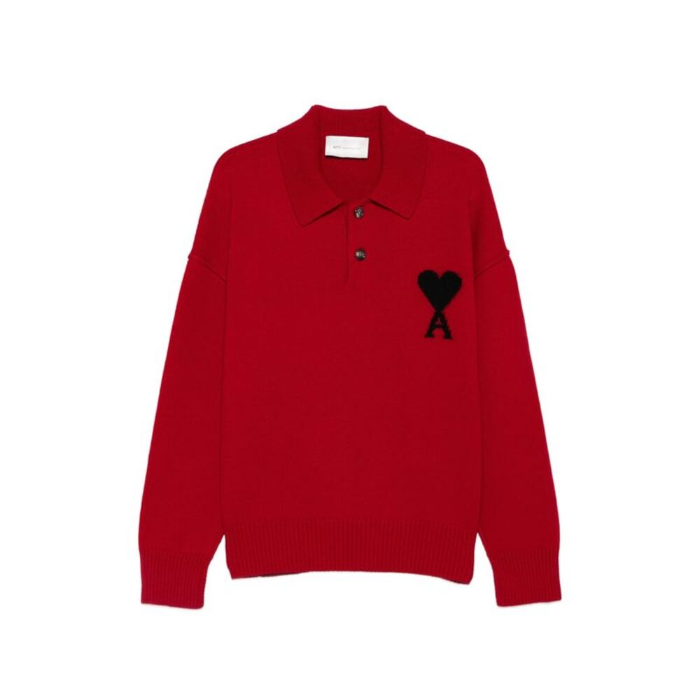 Ami Paris Red Polo Shirts Men